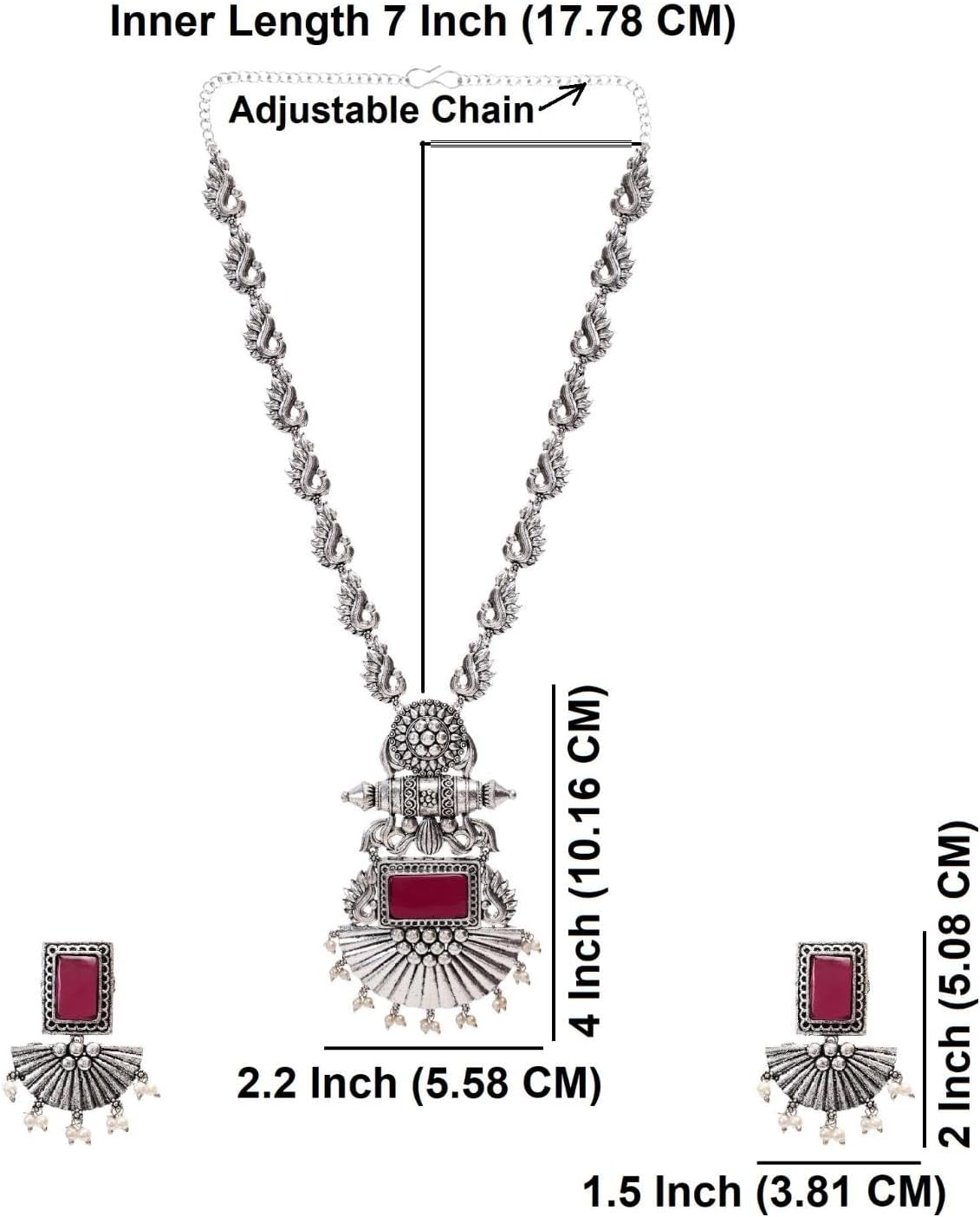 Efulgenz Oxidized Indian Jewelry Necklace Sets Indian Oxidized Jewelry Antique Boho Peacock Chain Pendant Crystal Necklace Set Faux Pearl Drop Jhumka Dangle Earrings Bohemian Statement Jewelry Set for Women - Image 4