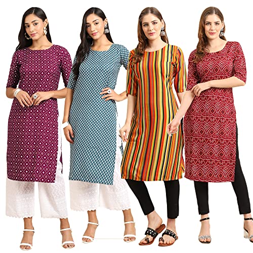 Image of Pinkmint Women's Crepe Digital Print Straight Kurta (Pack of 4)