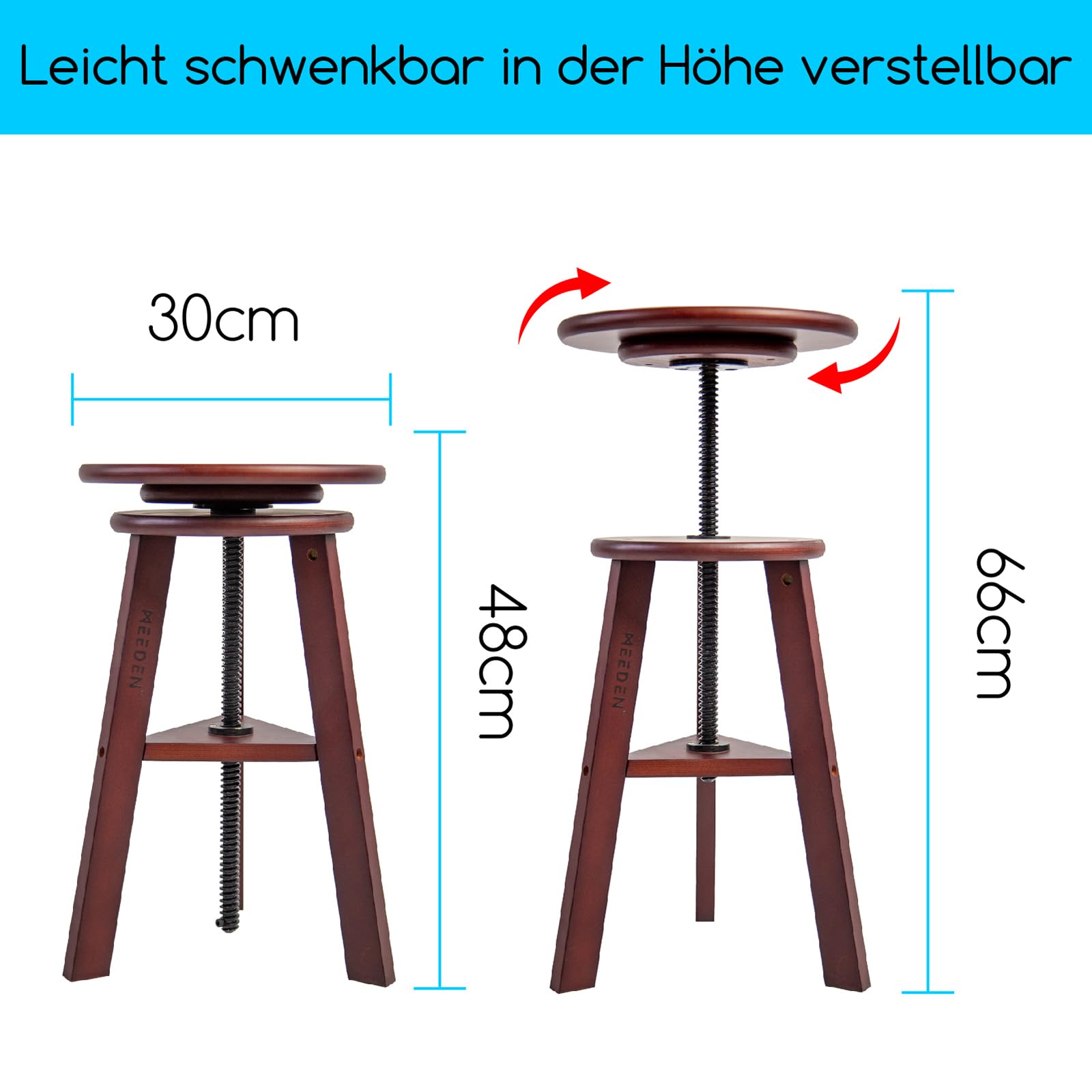 MEEDEN Hocker aus Holz mit Verstellbarer Höhe,Künstlerhocker,Büro Studio Hocker,Bis Zu 100 kg,Deutsches Buchenholz,Perfekt für Künstleratelier,Heimgebrauch,Küche,Bars