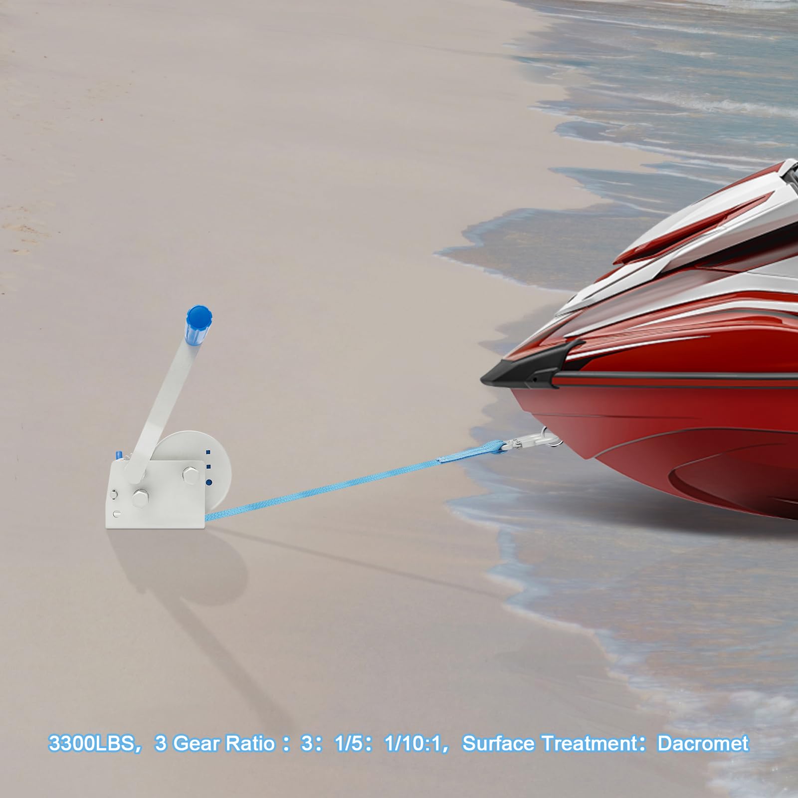 Cabrestante de mano, cabrestante de correa, cabrestante para barco, manivela, 1496,85 kg, fuerza de tracción, 7,5 m, correa manual con 3 niveles para remolques de barco, todoterreno, patio, trabajo