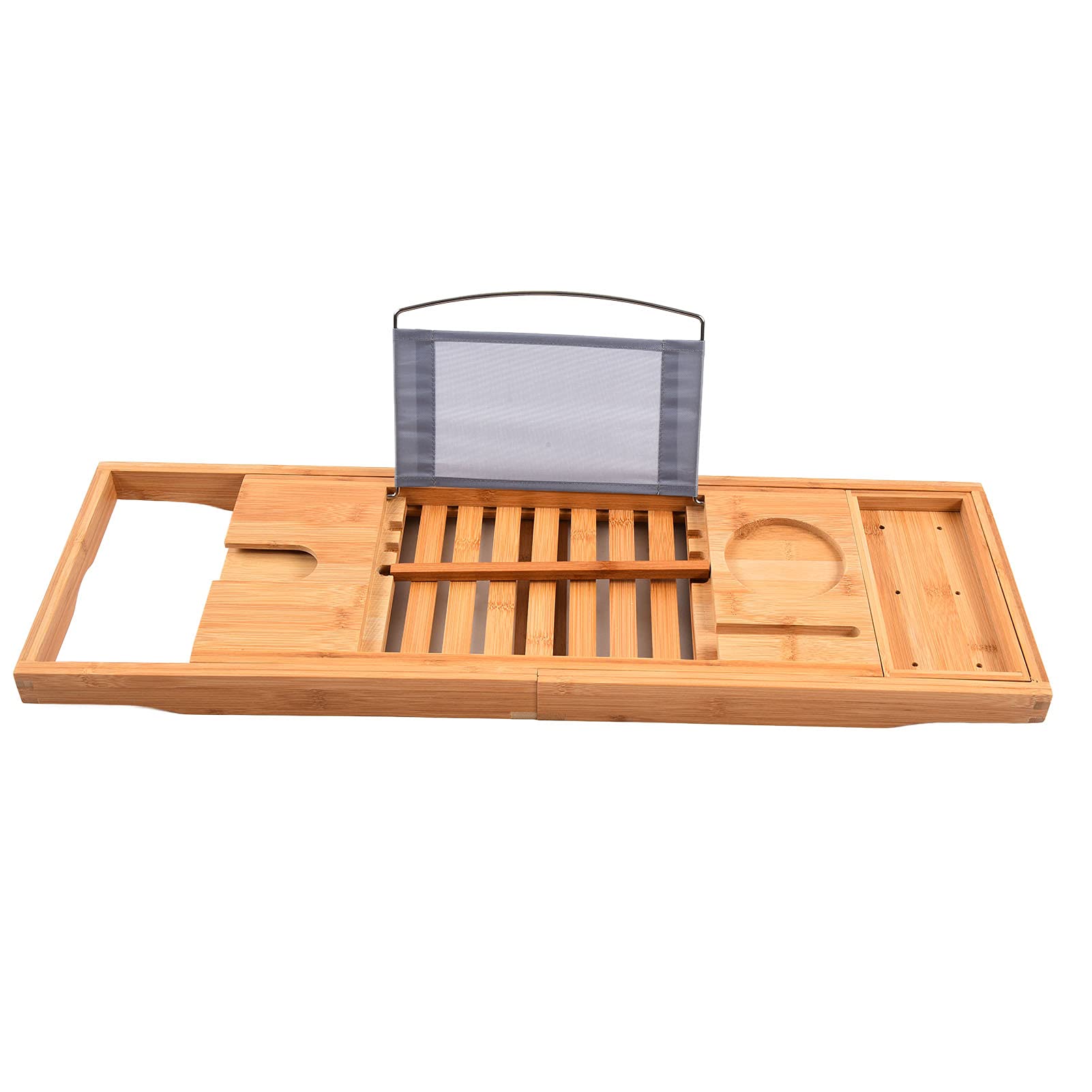 Cocoarm Bandeja de Baño, Bandeja de bambú para Bañera, Soporte de Baño Retráctil de 69,5x22,5 Cm con Soporte para Libros y Tabletas, Ranura para Copa de Vino para Uso en el Hogar, Hotel, SPA