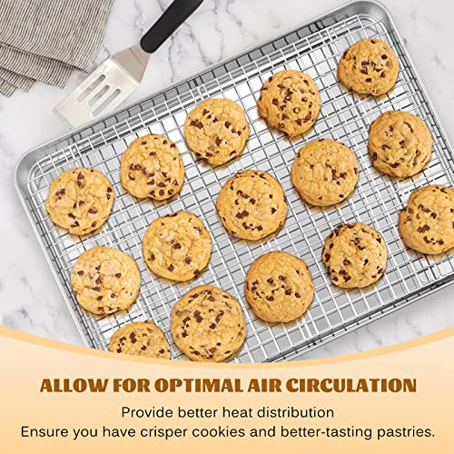 Stainless Steel Baking Sheet with Rack Set, E-far 16”x12” Cookie Sheet Pan for Oven, Rimmed Metal Tray with Wire Cooling Rack for Cooking Roasting Resting Bacon Meat Steak - Dishwasher Safe