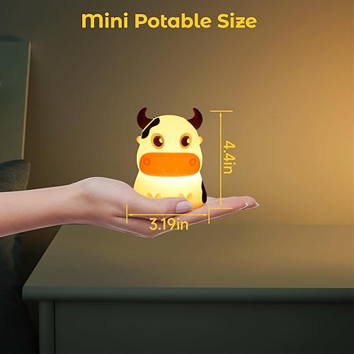 Miniatura 7 de AVEKI Luz nocturna para niños, lámpara de noche portátil con control de grifo, modo de 7 colores, lindo animal vaca, lámpara de noche LED para