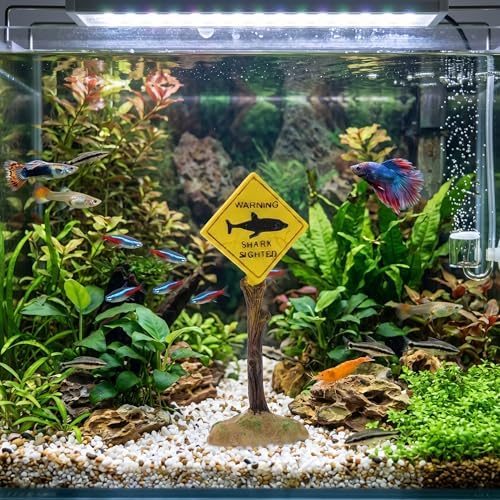 HEEPDD Warning Sign Aquarium Decoration, Resin Fish Tank Ornament Cave Hideaway for Small Fish, 5.7 Inch Road Sign Decor for Betta Guppy Shrimp image 4