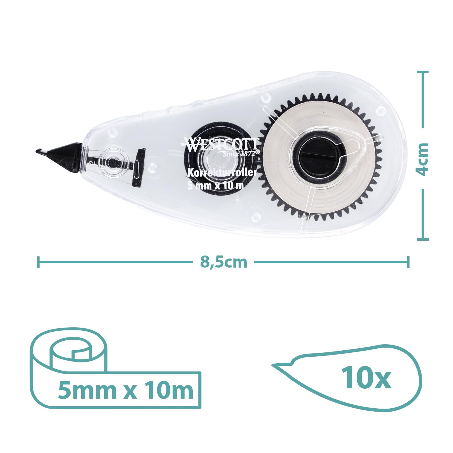Westcott correction tape midway 10 pcs | correction roller with white correction layer 10m x 5mm | precise, highly opaque and can be written on immediately | E-743918 00 - Image 4