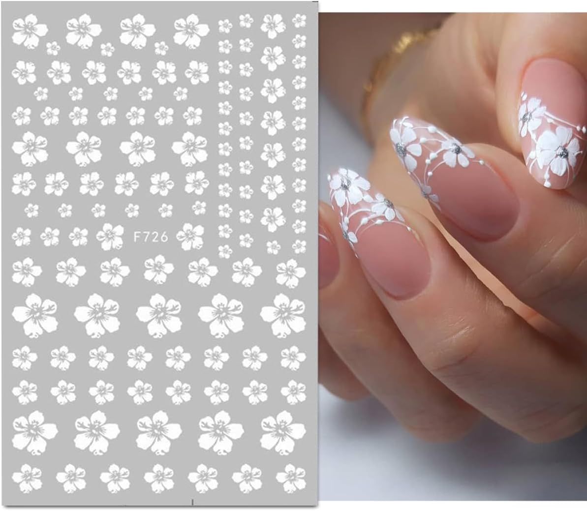 White Flower Nail Art Stickers White Cherry Blossom Nail Decals 6Sheets 3D Flower Nails Adhesive Sliders Nail Art Supplies Floral Leaf Design Manicure Accessories for Women DIY Nail Decorations
