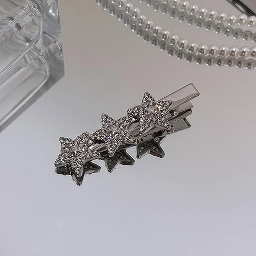 Miniatura 5 de Pinza para el pelo de estrella de cristal para mujer, pasadores de pelo de estrella de circonita cúbica plateada, pasadores de pelo de estrella de