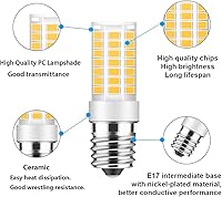Vista 7 de TAIYALOO Bombilla LED E17 regulable, bombilla de horno de microondas de 5 W, blanco cálido 3000 K, repuesto de bombilla halógena de 40 W