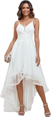 Ever-Pretty Womens V-Neck Sleeveless Graduation Dress Tulle High-Low A-Line Prom Gown Wedding Guest Dresses 01746-PH