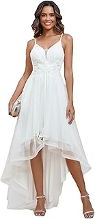 Women's V-Neck Sleeveless Graduation Dress Tulle High-Low A-Line Prom Go...