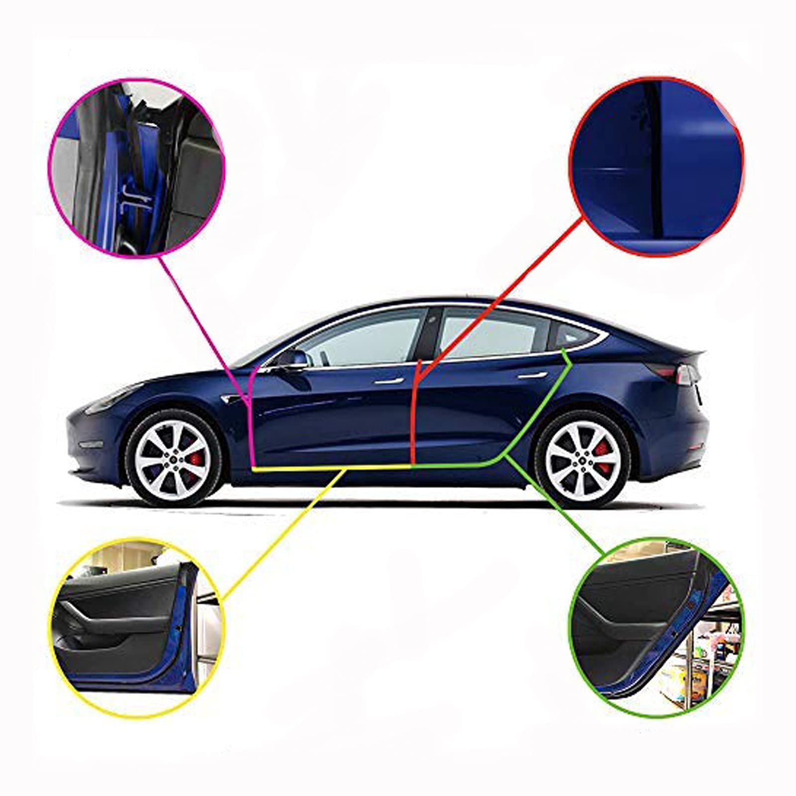 Auto Rover Tesla Model 3 Wind Noise Reduction Seal Door Seal Kit Soundproof Rubber Weather Draft Seal Strip
