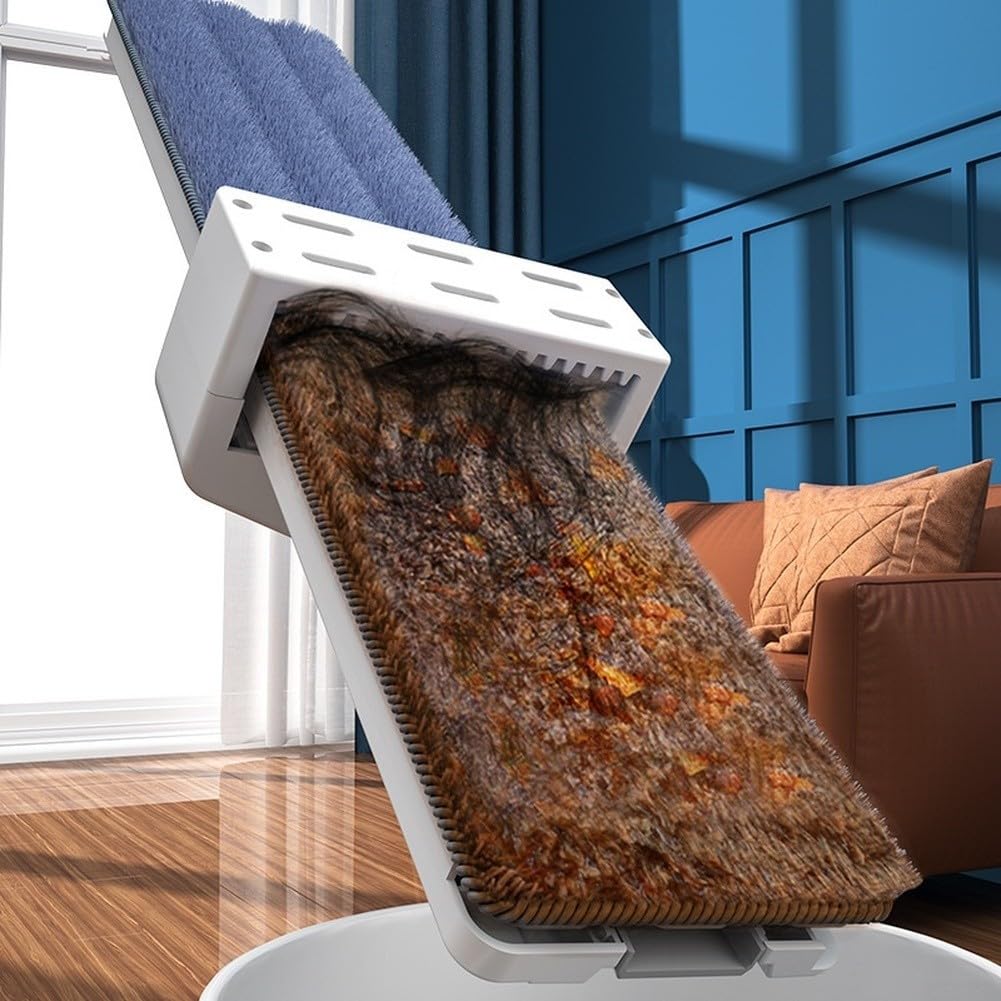 Juego de fregona plana y cubo con escurridor de cabezal giratorio de 360 grados para suelos de madera dura, sistema de limpieza de microfibra en seco y húmedo, mango de 146 cm
