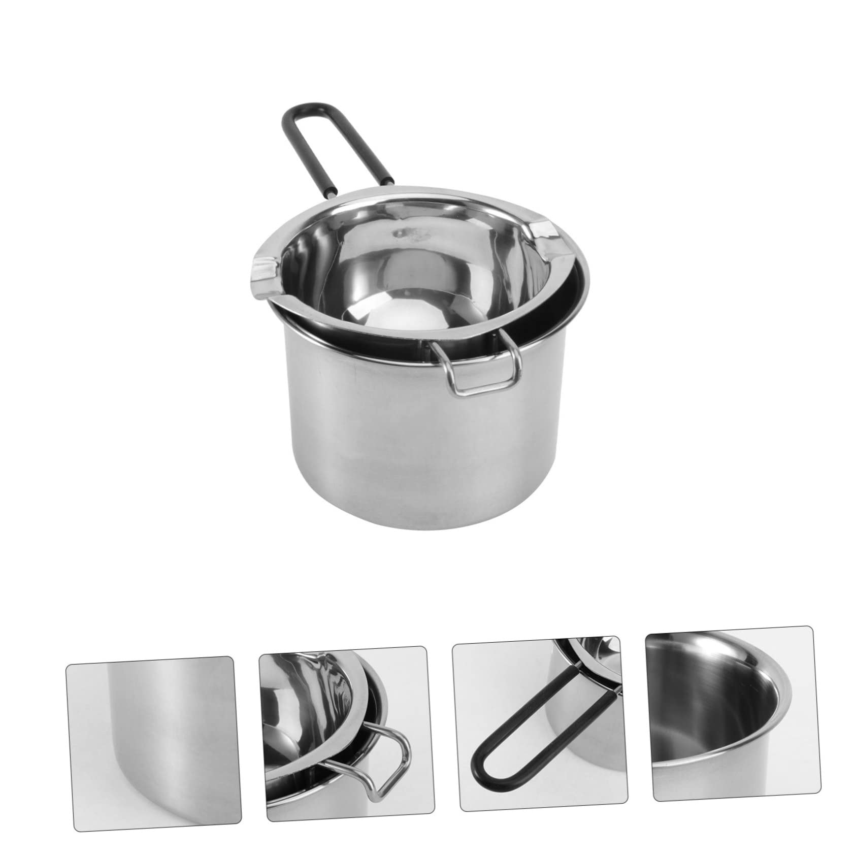 Set 2 Pentole da Fusione in Acciaio Inox per Cioccolato | Manico lungo Silicone, Finitura Argento, per Margarina e Preparazioni Dolciarie Artigianali