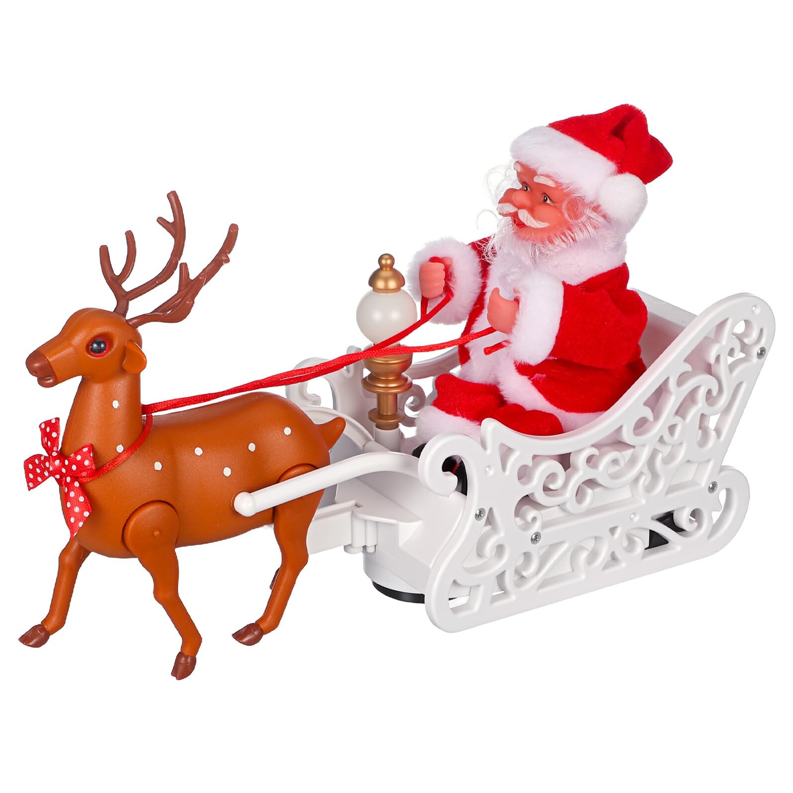 Decorazione Natalizia Elettrica Babbo Natale Renna Tirata Statuetta da Tavolo per Feste di Natale Ornamento Creativo e Resistente