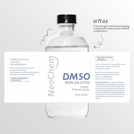 DMSO Liquid 99.95% Pure, 8 oz, Low Odor, Premium Glass Bottle