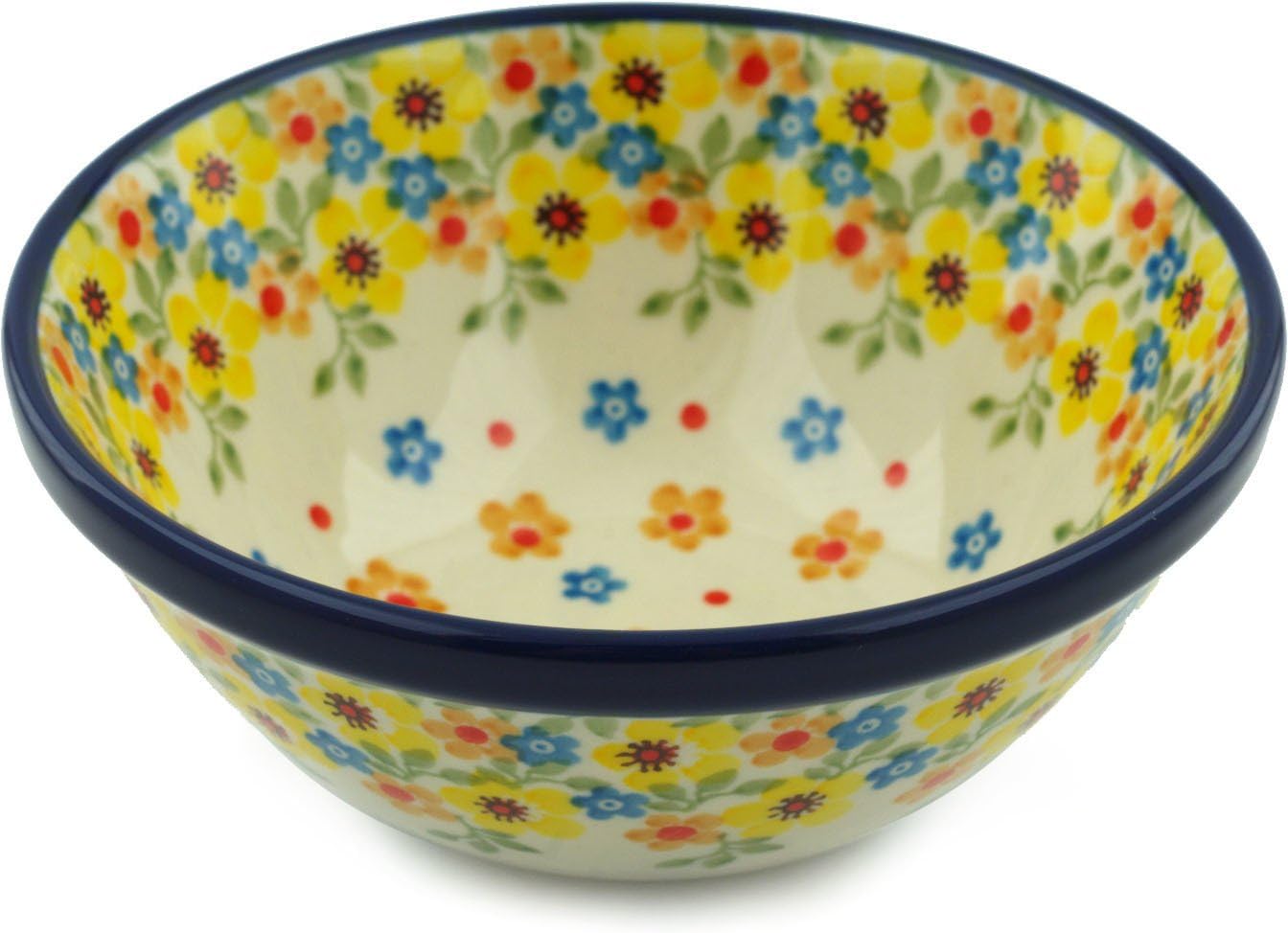 Polmedia Polish Pottery Bowl 5-inch - Country Spring Pattern Handmade in Boleslawiec Poland by Ceramika Artystyczna + Certificate of Authenticity