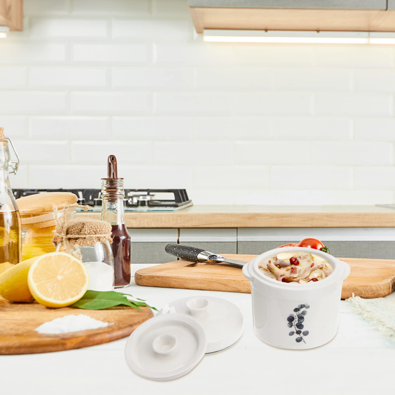 Zerodeko Ensemble d'ustensiles de cuisine en céramique avec couvercle, petit bol à soupe à vapeur, tasse à vapeur pour la maison, la cuisine, la crème aux œufs, bol à apéritif (13,50 x 13 x 13 cm)