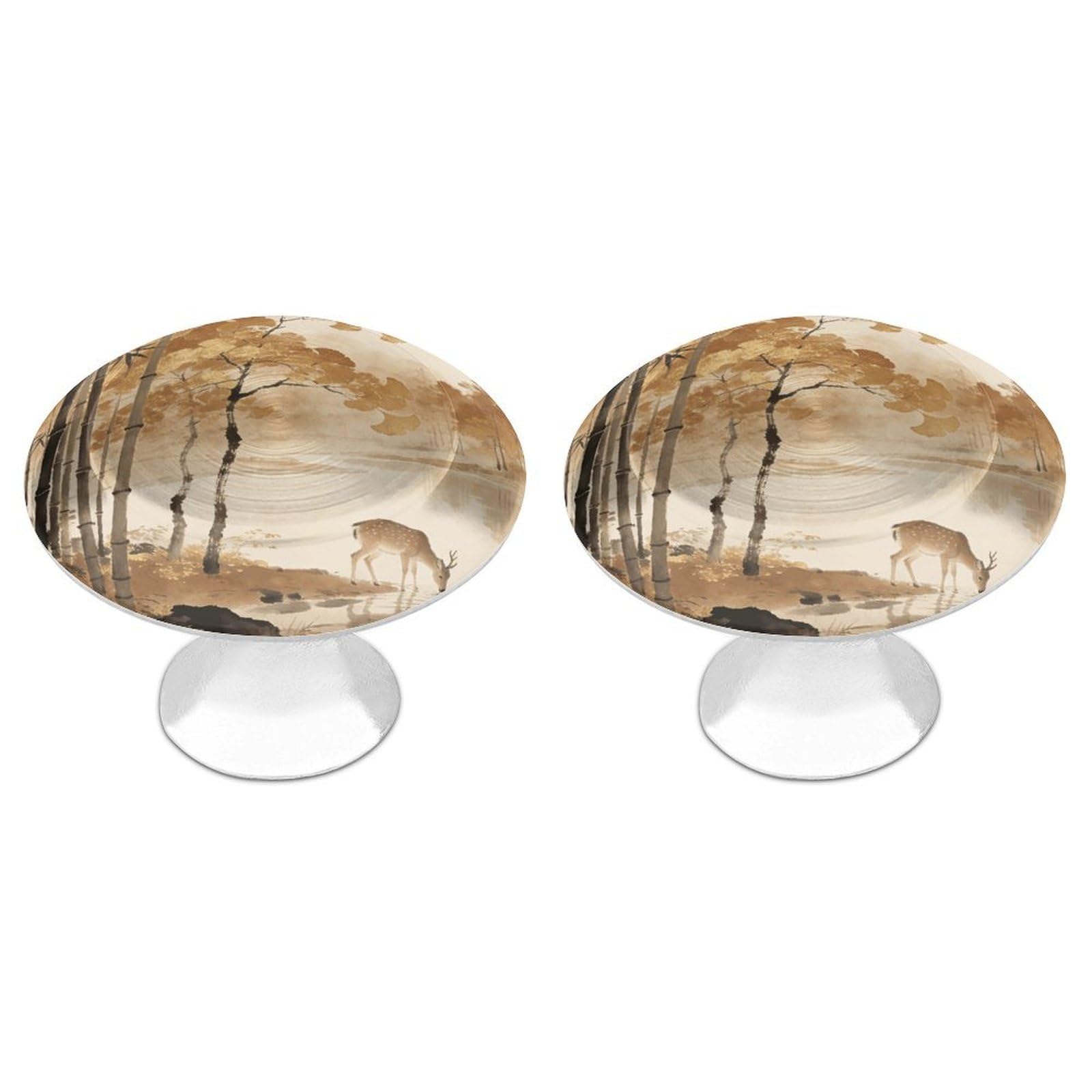 Vstadank Style Deer Drink In The Autumn Ravine Cabinet Knob 2 Pack Round Drawer Pull Kitchen Cabinet Hardware Stainless Steel Dresser Drawer Knob Simple Cabinet Pull For Dresser Closet Door Knobs Cupboard
