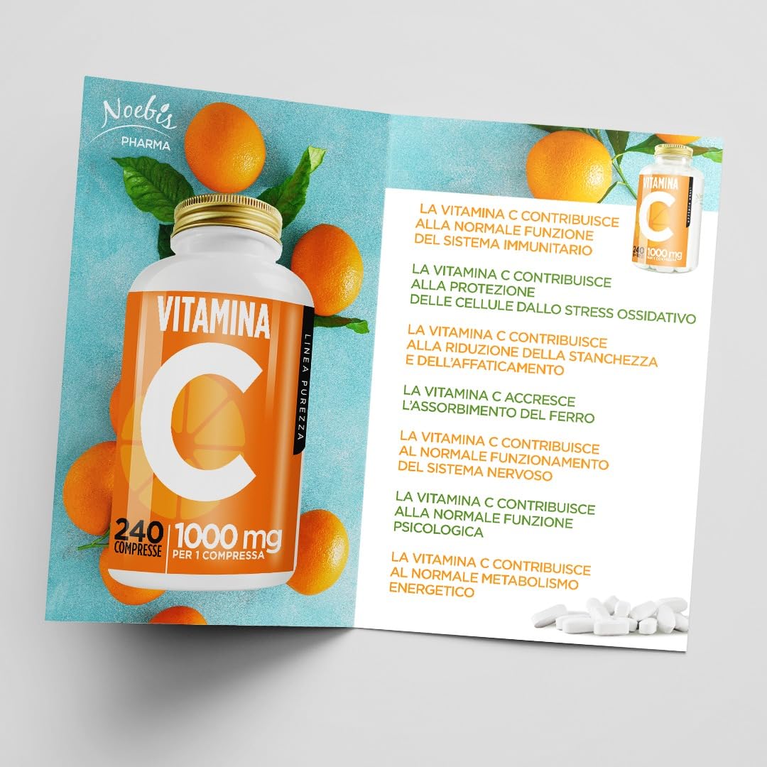 Vitamina C 1000mg ad Alto Dosaggio, 960 Compresse Vegan per 8 mesi, Vitamina C Pura Compresse, Integratore Difese Immunitarie, Vitamin C Concentrata Acido Ascorbico