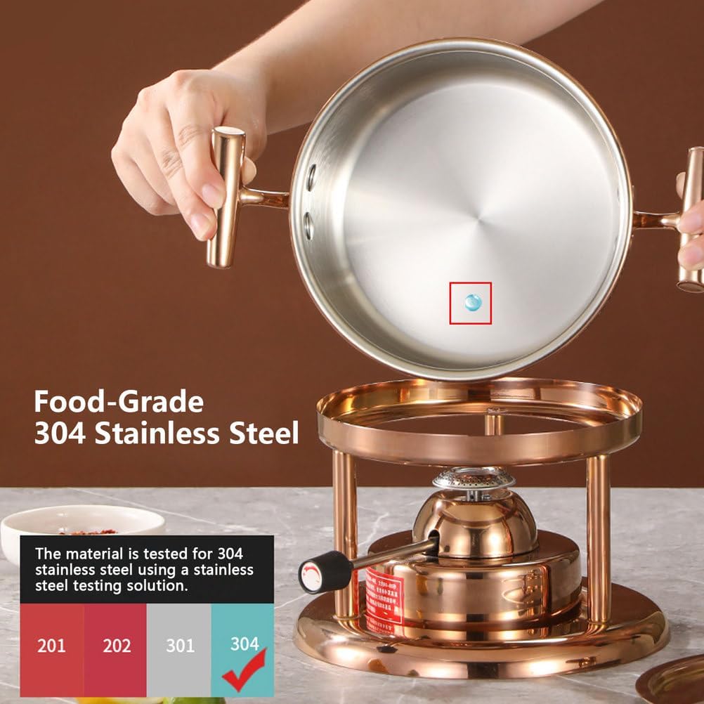 AIZYR Mini Chinese Shabu Hot Pot, Stainless Steel Stove Camping Stove Chafing Dishes for Buffet for Kitchen Restaurant Party Outdoor,Rose Gold