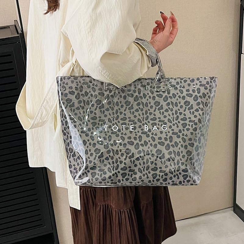 Image of PVC Tote Bag for Women Waterproof Plastic Jelly Tote Letter Print Hobo Handbag for Beach, Pool, Travel, Gift