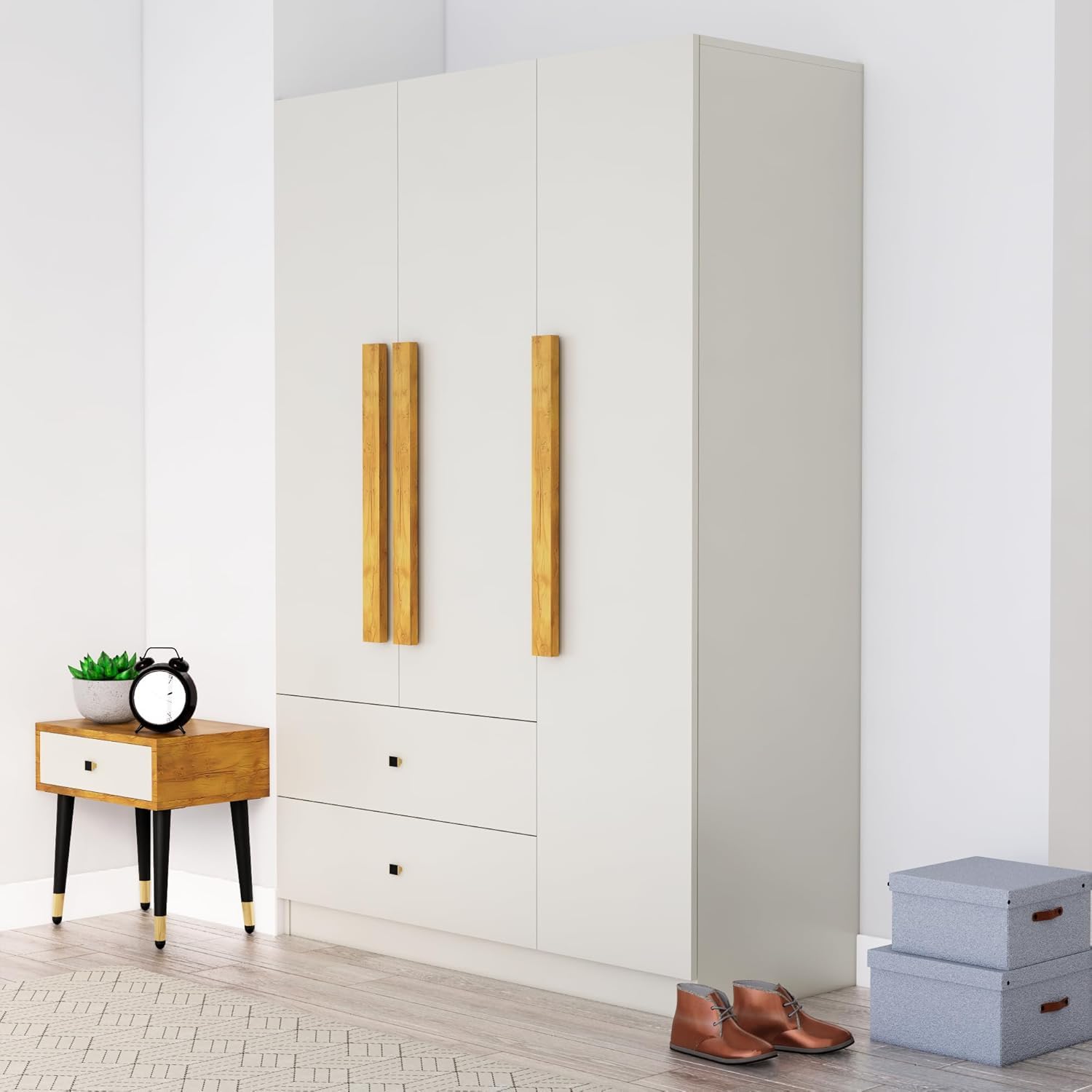 Wooden Almirah for Clothes, Door for Bedroom, 3 Door Wardrobe with 2 Drawer & Hanging Space (40D x 120W x 180H CM) | 3 Year Warranty (Frosty White)-image-27