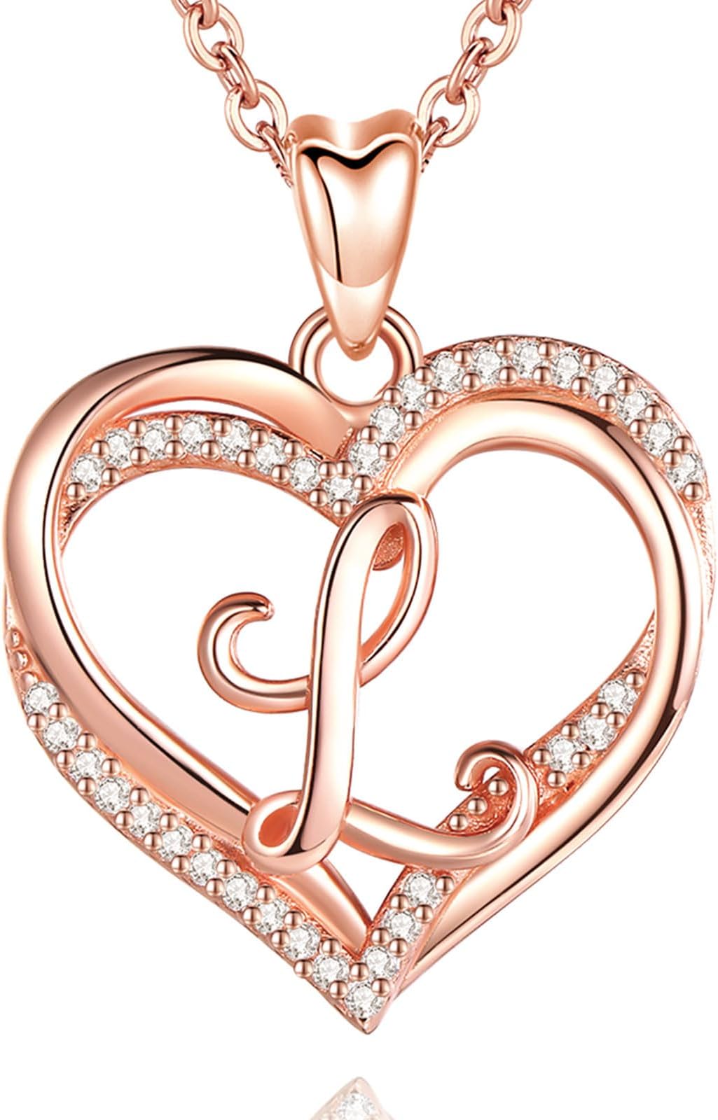INFUSEU Heart Pendant Necklace Letter A-Z Alphabet Capital Jewelry Double Heart Initial Necklaces Cubic Zirconia CZ for Women Romantic Gifts, 20 Inch Chain