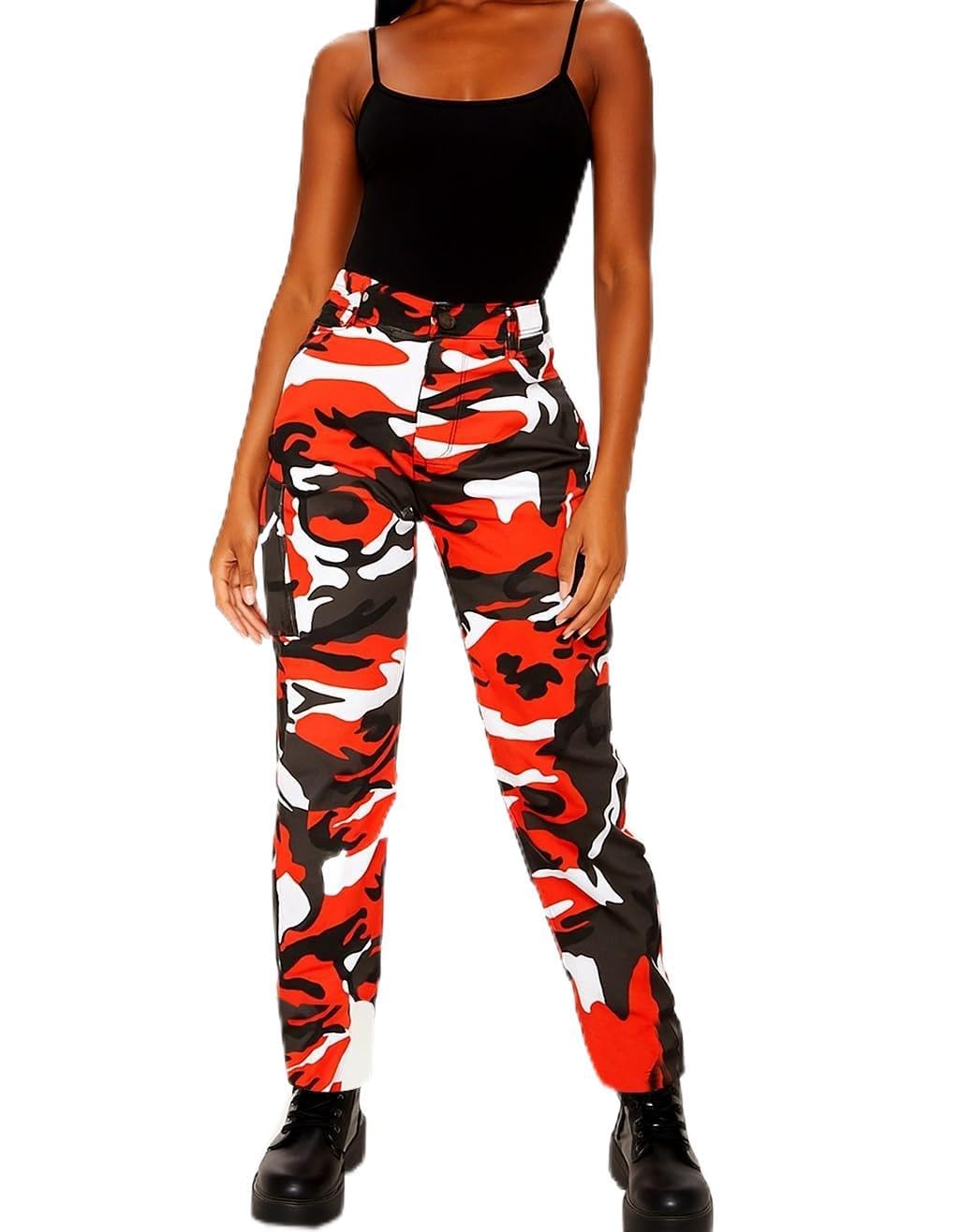Bikers Gear Australia Women's Red Camo Bikers Gear Motorcycle Jeans - Protective Kevlar Camouflage Motorcycle Trousers Armoured Cargo Trousers/Pants With Ce Armour (Uk, Numeric, 8, Regular, Regular, )