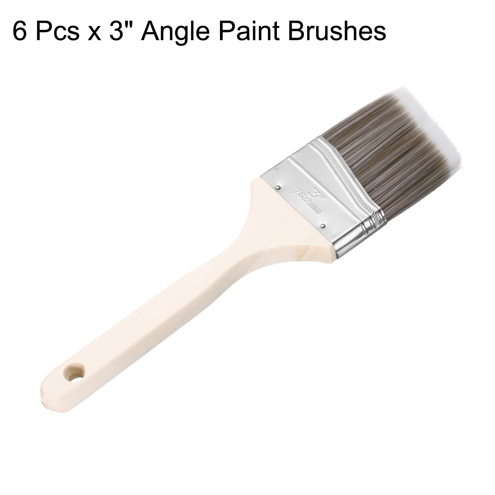 HARFINGTON 6 pinceles de pintura angular de 7,6 cm con mango de madera para manualidades, arte plano, vallas de muebles, cubiertas, molduras de pared, color marrón