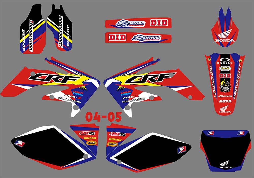 Ruilian DST0655 3M Customized Motorcross Graphics Motorcycle Decals Stickers Kit Fit for Honda CRF250R CRF250 2004 2005