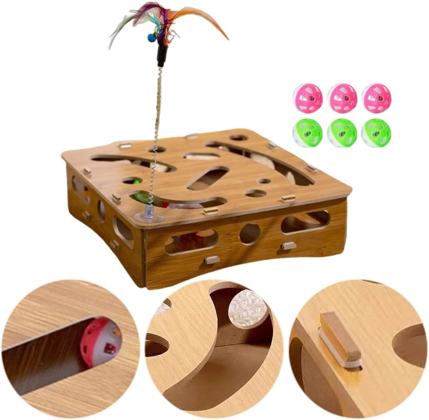 Cat Nail File Enrichment Box with 6 Balls Cats Scratching Puzzle Enrichment Box Multi Hole Cat Maze Toy for Indoor Cats