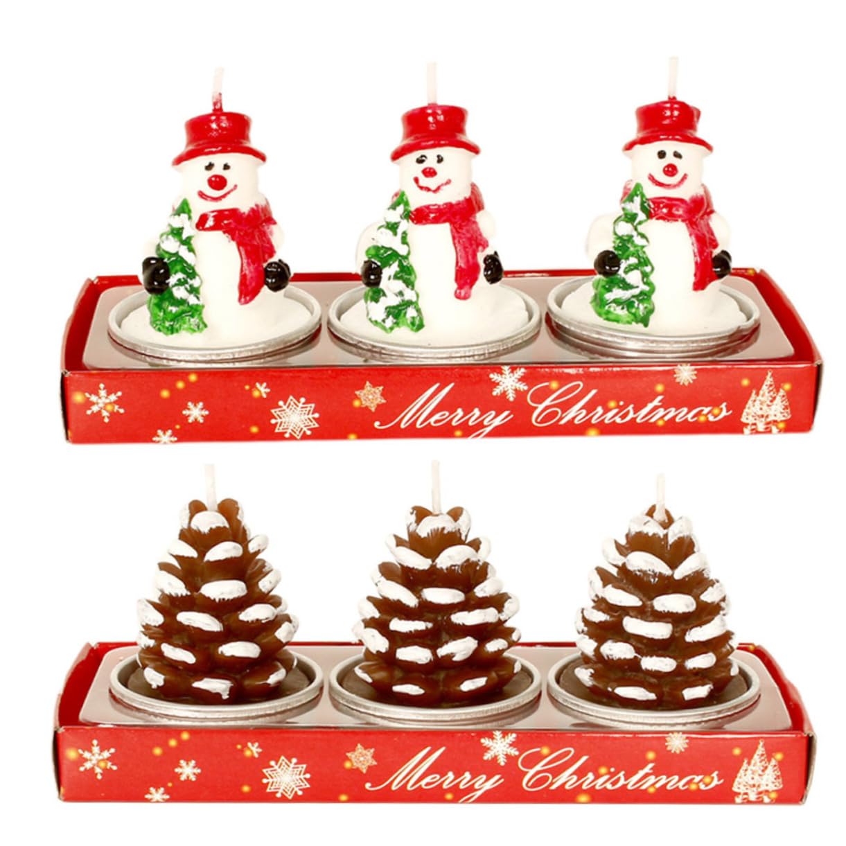NOLITOY Paraffin Christmas Candles 3 Pack Pinecone Snowman Theme Decorative Supplies for Dinner Party Wedding