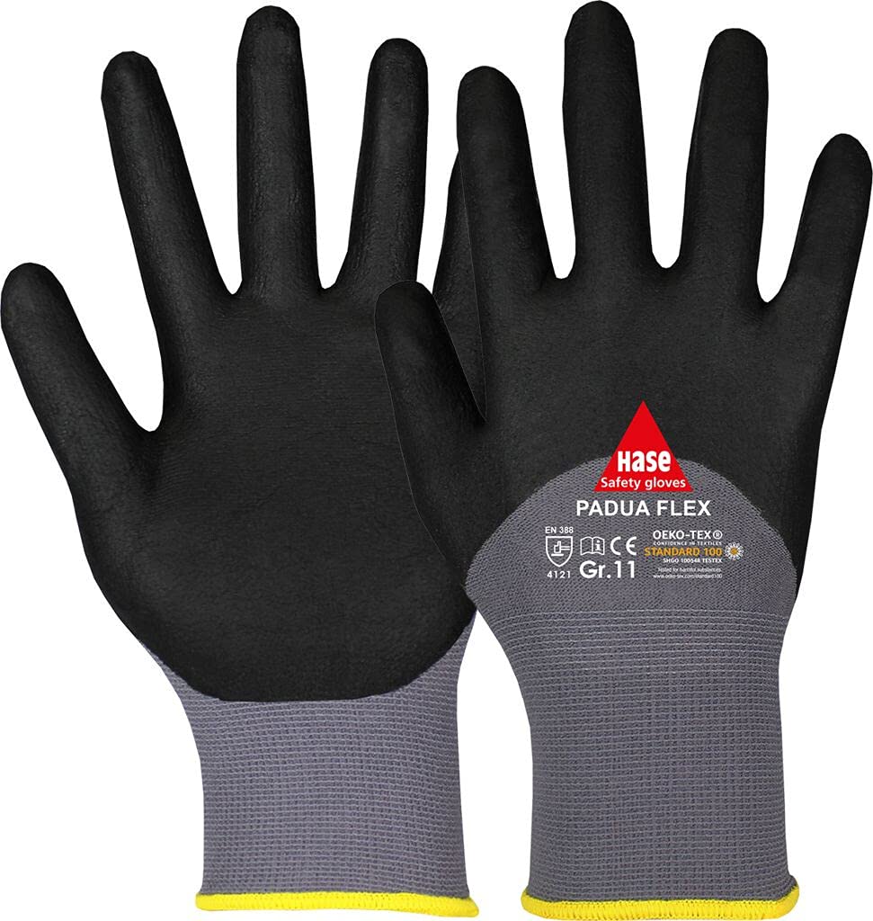 Padua Flex - Guantes de trabajo (nailon y espuma de nitrilo, talla 6-11, categoría II, EN 388, OEKO-TEX 9, 50 pares)