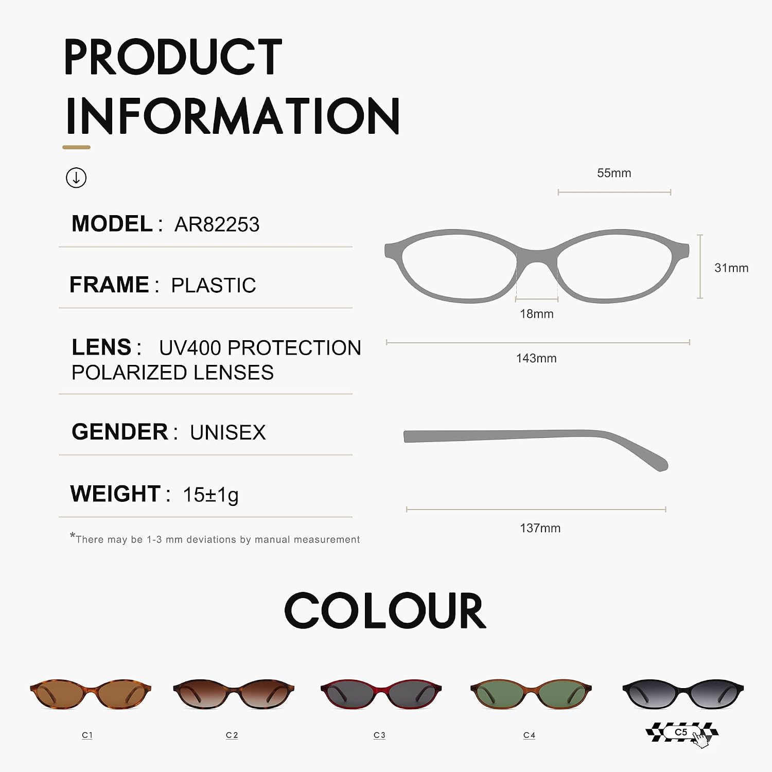 Polarized Retro Oval Sunglasses for Women Y2k 2000s Cateye AR82382 image 5