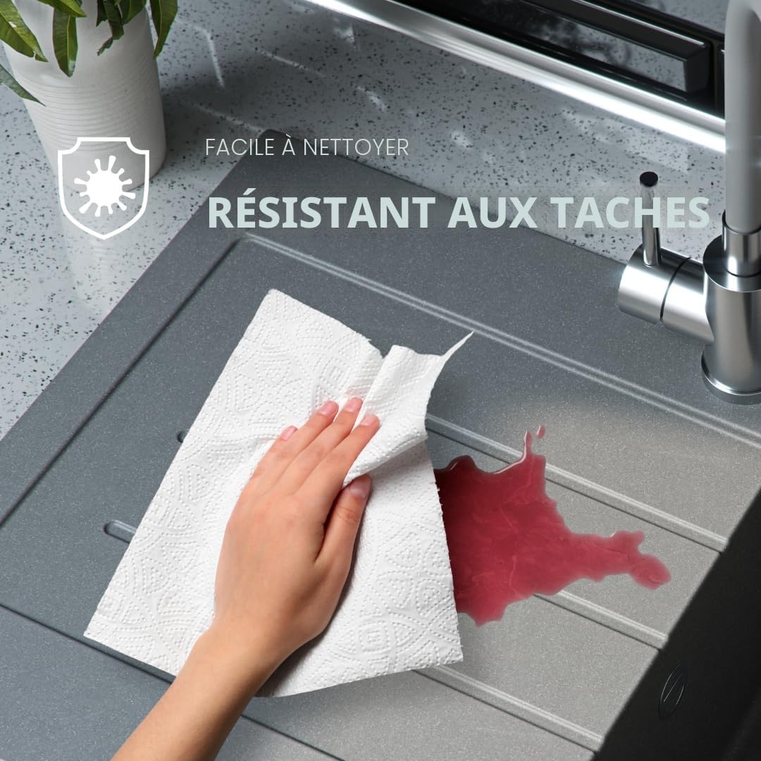 QUADRON Evier granit | Taille 77 x 44 x 17,6 cm Très Noir | GO MAX cuisine
