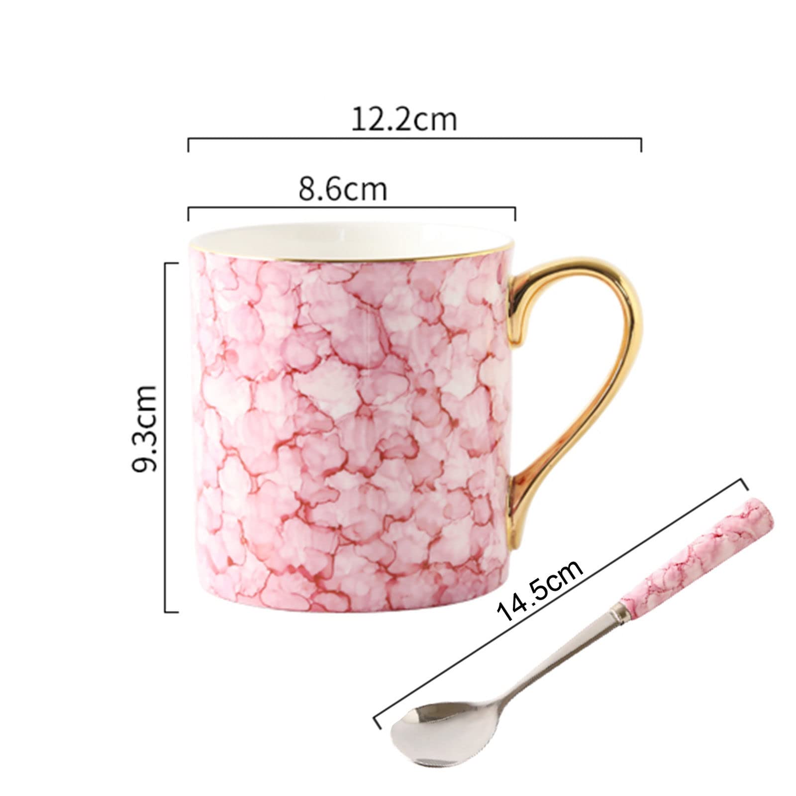 Persönliche Kaffeebecher, Keramiktasse, Kaffeetasse, 380 ml, Marmormuster, große Kaffeetasse, Keramiktasse mit Henkel, Mikrowellentasse, for Hafer, Milch, Kaffee, Tee, Rosa (Color : Pink)