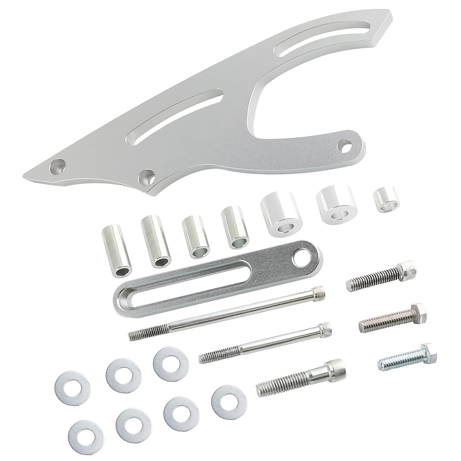 6061 Set Staffa sterzo Lavorato anodizzato Argento Supporto sterzo per Auto SBF 289 302 351W Pompa Saginaw Serie P Staffa Montaggio Pompa Saginaw Serie P Alluminio