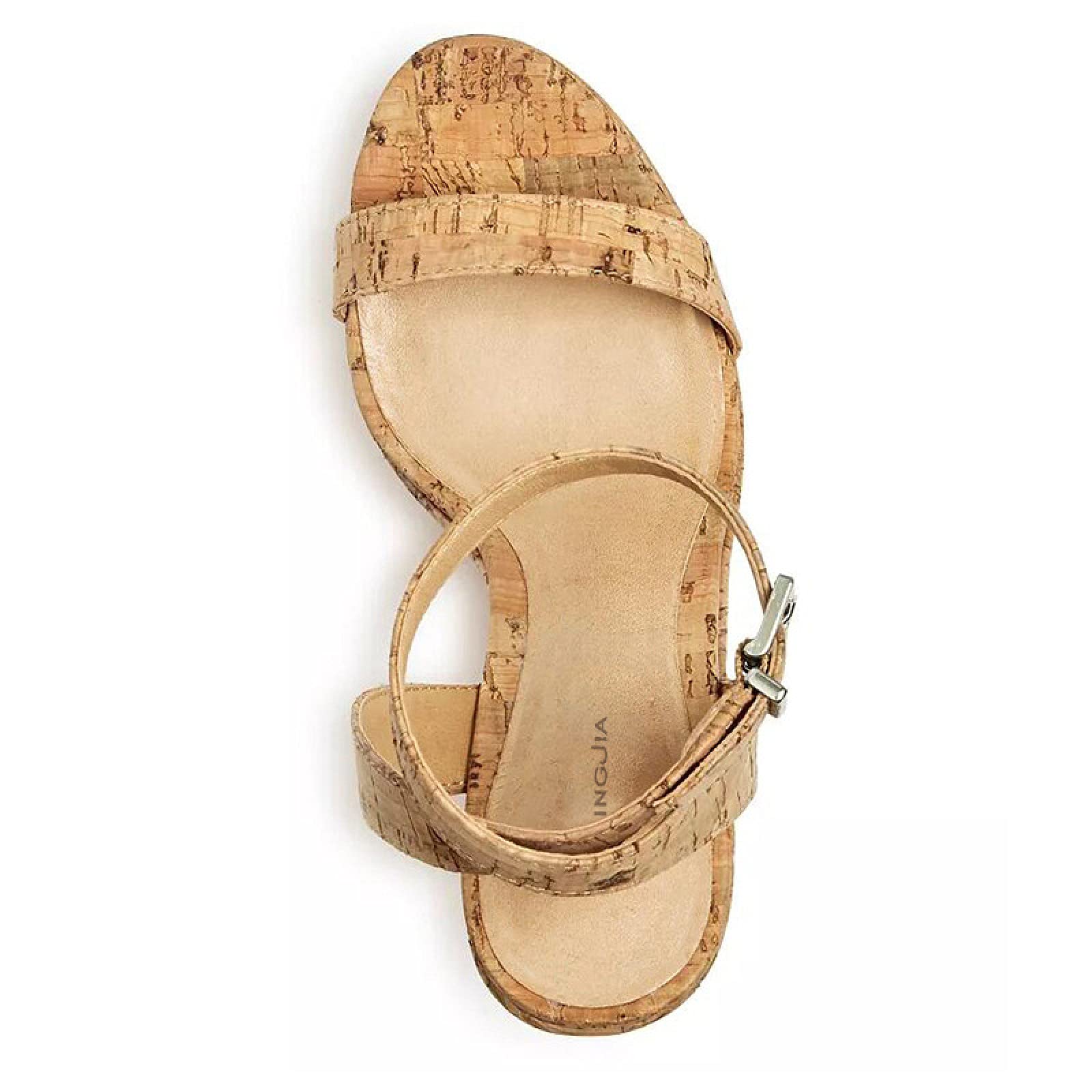 Tacchi Donna Sandali con Zeppa da Donna con Fibbia alla Caviglia con Grana di Legno 46 Sexy con Tacco Alto,Woodgrain-39