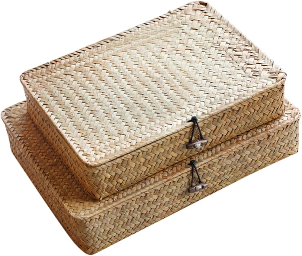 Amazon.co.jp: MUSISALY 2個 手作りのわら収納ボックス、卓上収納 Amazon.co.jp: MUSISALY 2個 手作りのわら収納ボックス、卓上収納