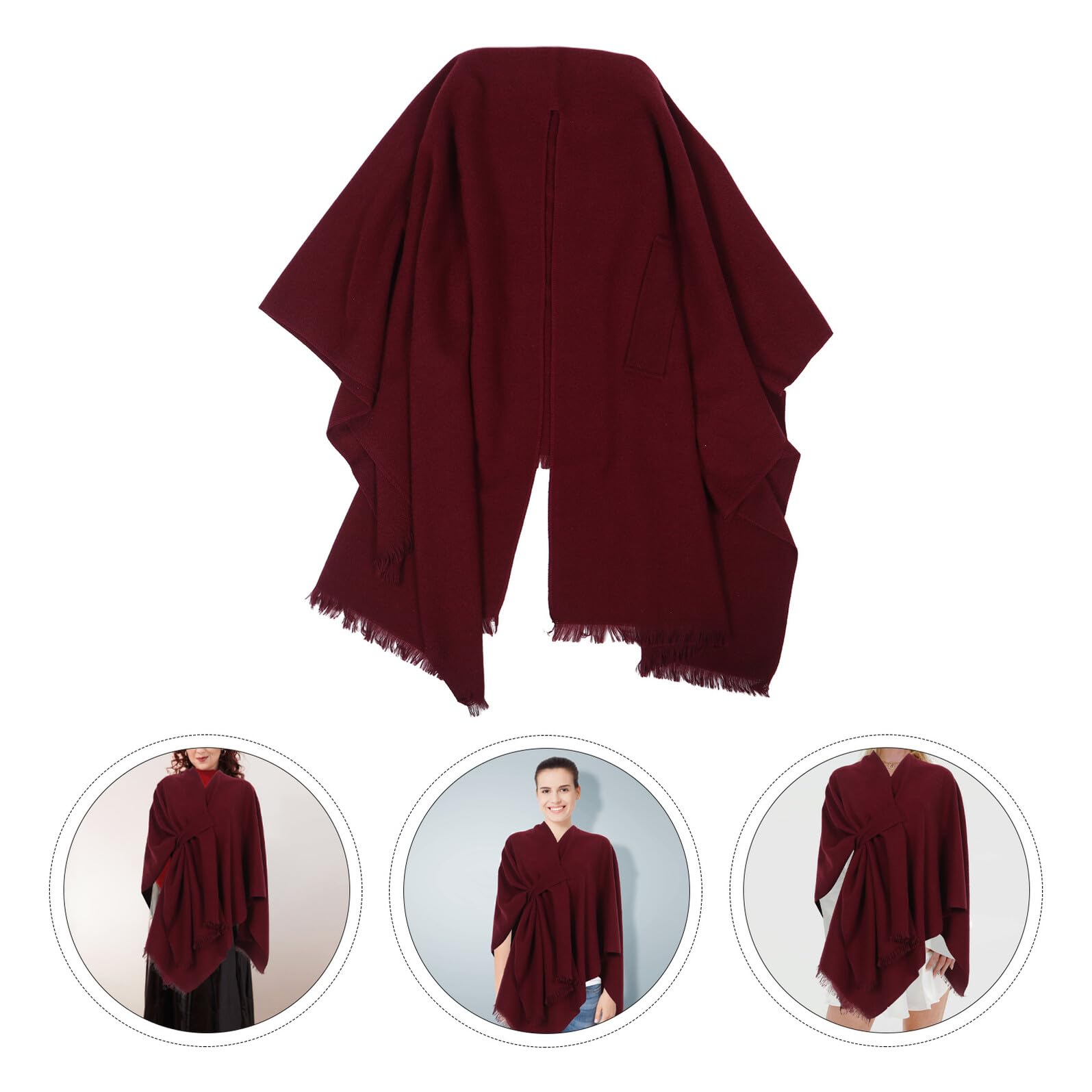 VANZACK Sciarpa Rossa Calda da Donna con Nappe, Grande Scialle Invernale Spesso Avvolgente per Festa di Nozze e Cerimonia, Coprispalle Elegante per Abiti da Sposa e Serate Formali