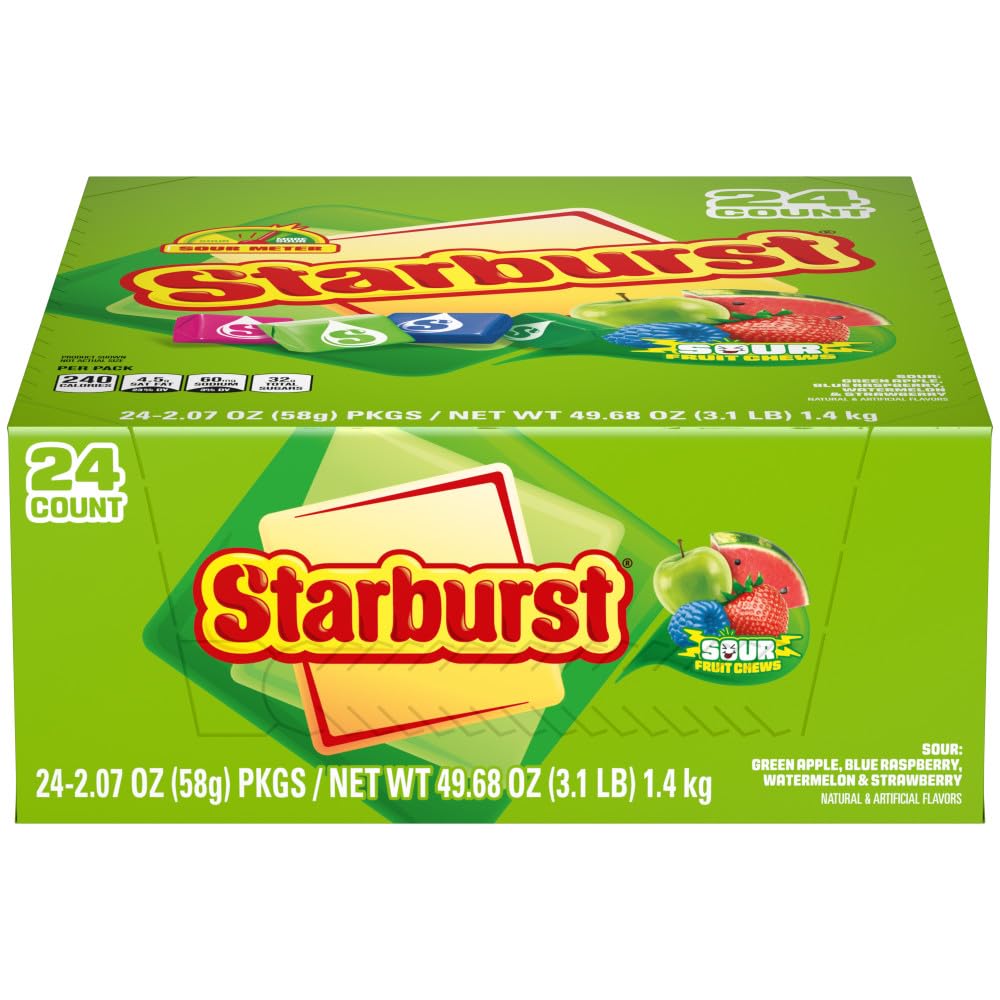 STARBURST Sour Chewy Candy Individually Wrapped Tart Fruit Chew, Share Size, 2.07 Oz Pack, 24 Count
