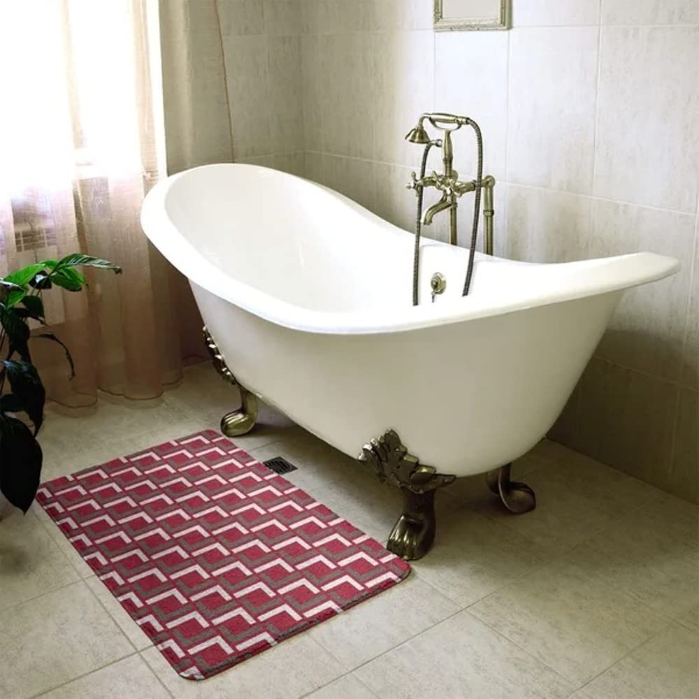 TRP Beautiful Modern Timeless Design Rectangle Non Slip Red Pewter White Bathroom Rugs Size 17 x 24 Foam