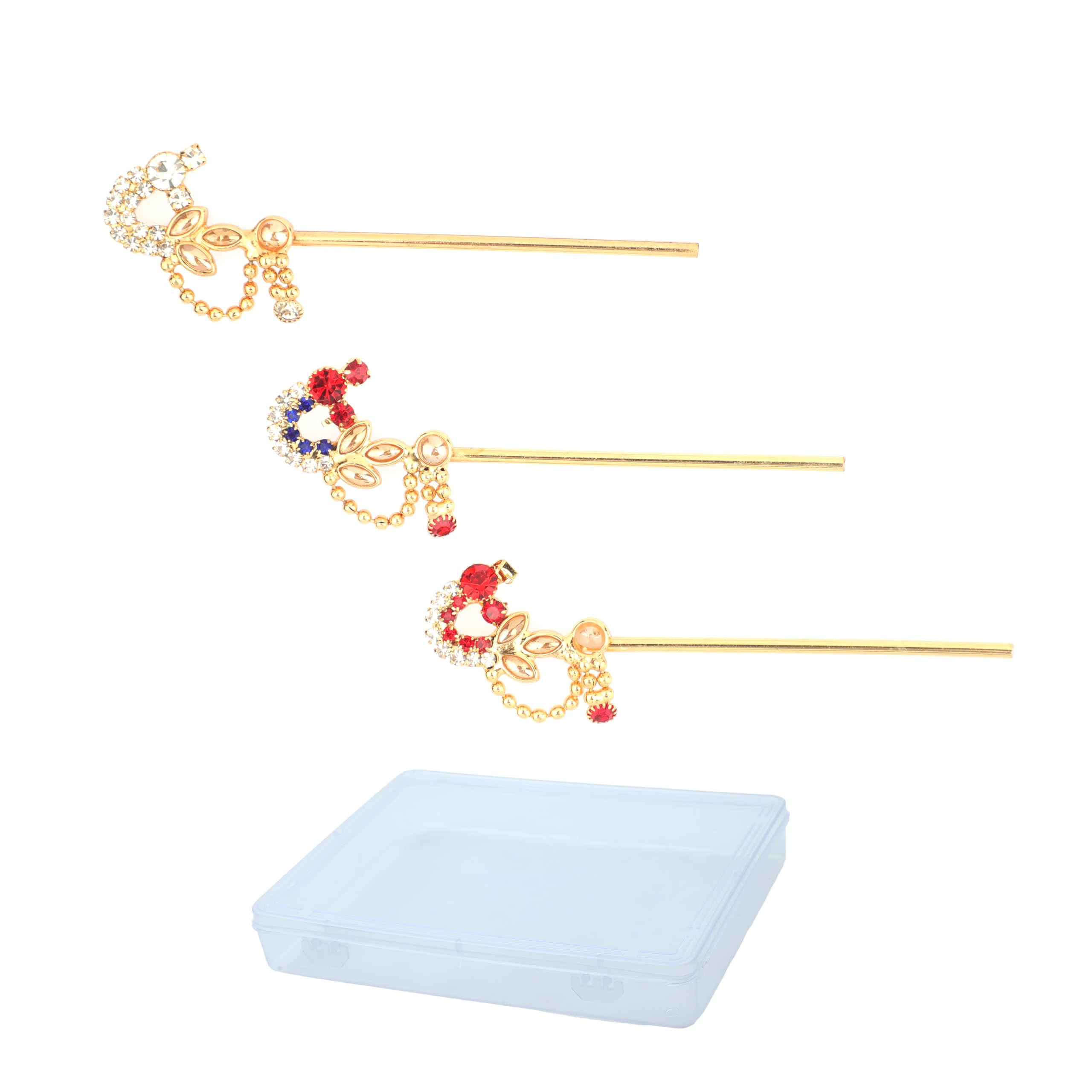 Set of 3 Bansuri Bansi Decorative Brass God Accessories Laddu Gopal Metal Flutes Small Size for Ladoo Gopal Meenakari and Rhinestone Flutes for Indian Traditional Holi Festival Decor (Size:-3")