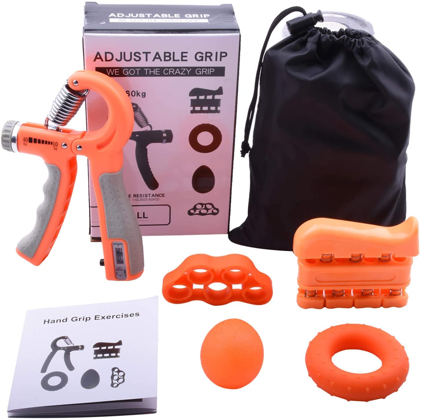 Grip Strength Trainer Adjustable Hand Grip Exerciser Strengthener Kit, Hand Strengthener, Forearm Strengthener, Hand Exerciser, Hand Workout Equipment for Therapy (5 Piece Set)