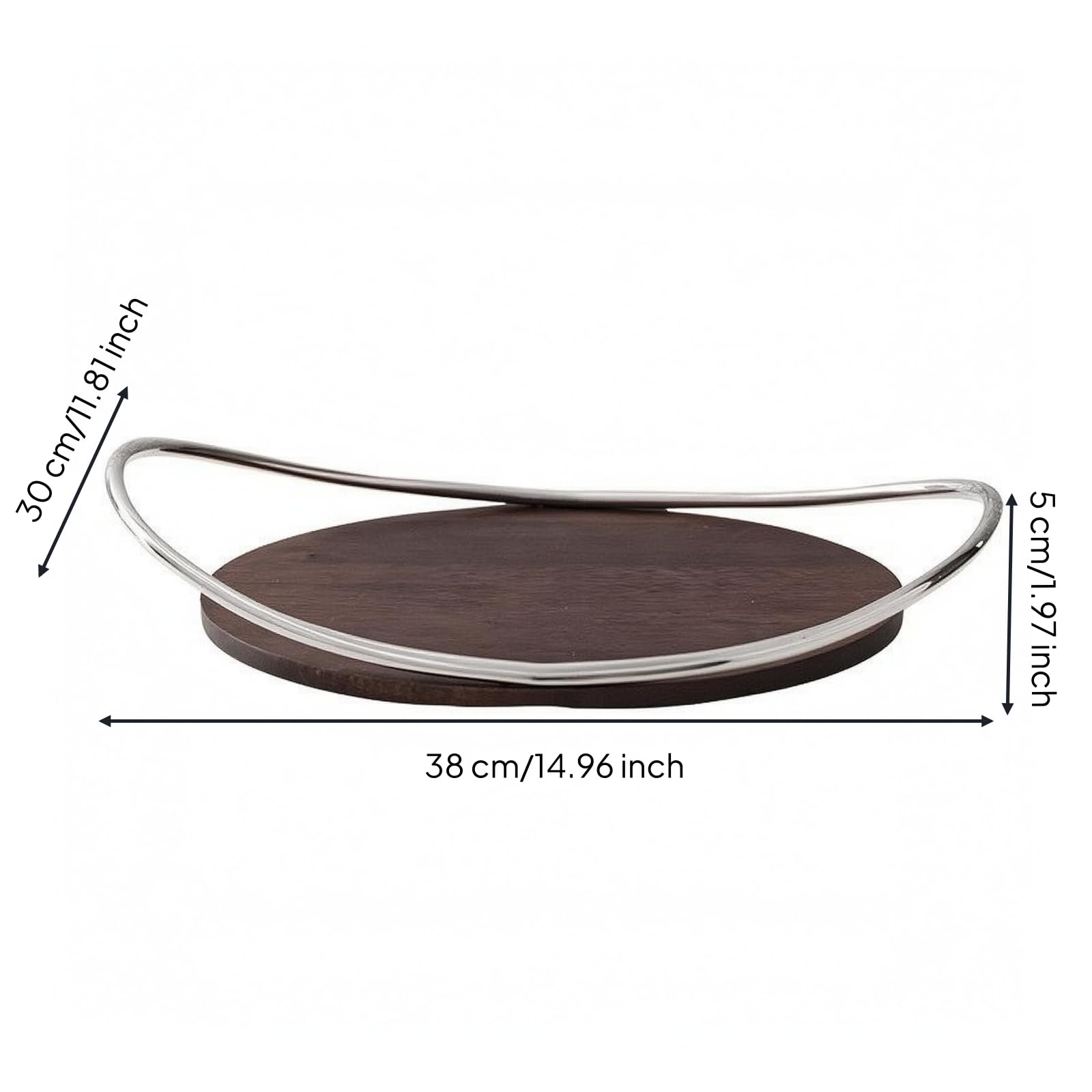 F Fityle Bandeja de Acero Inoxidable Redonda con, Bandeja De Madera Maciza con Base Redonda Y Asa De Doble Arco