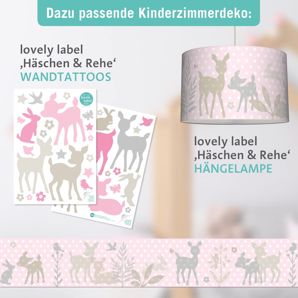Frise murale adhésive enfant à motifs bambi rose – Frise chambre enfant garçon de 450 x 11.5 cm – Décoration murale chambre bébé autocollante