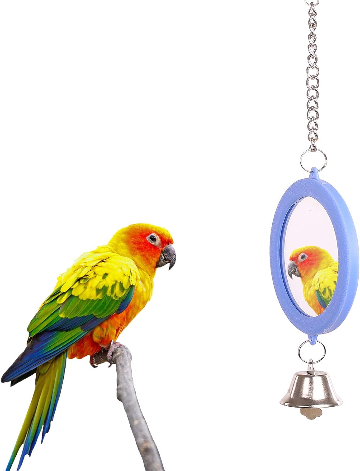 QBLEEV Bird Mirror Bell Toys, Parakeet Shiny Toys, Hanging Birdcage Interactive Birdie Toys, Funny Conure Budgie Canaries Lovebirds…