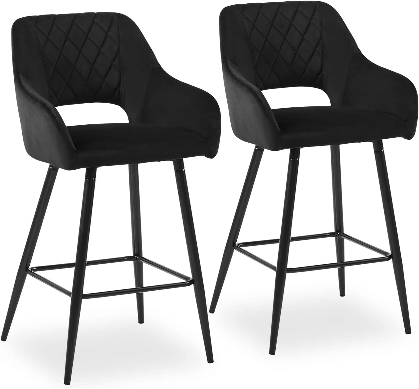 CLIPOP Black Bar Stools Set of 2 Black with Backrest Arms Footrest for