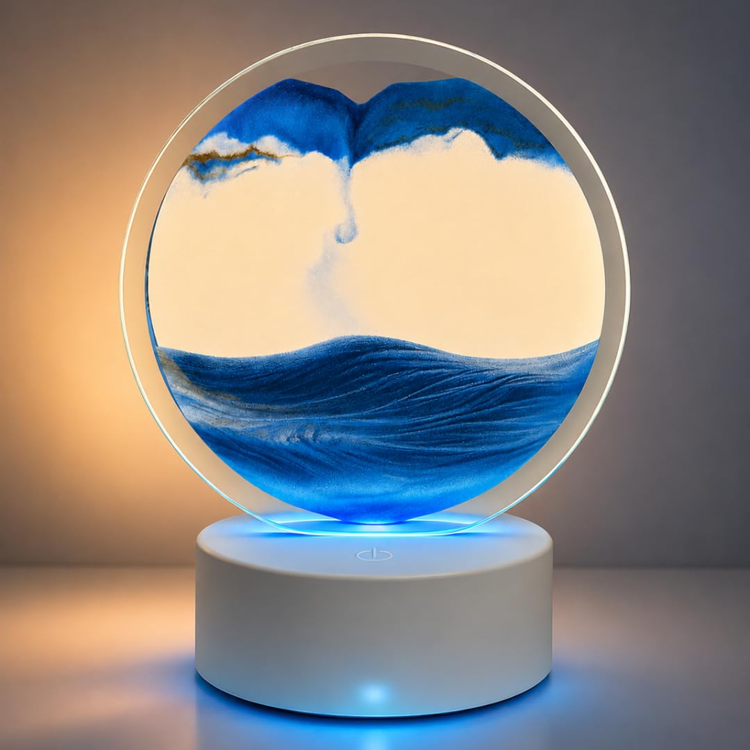 Sand Art Lamp with Moving Sand Picture – Colour Changing LED Mood Light, 3D Flowing Sand Frame, USB or Battery Powered Night Light for Bedroom, Desk & Home Décor (19.5cm)