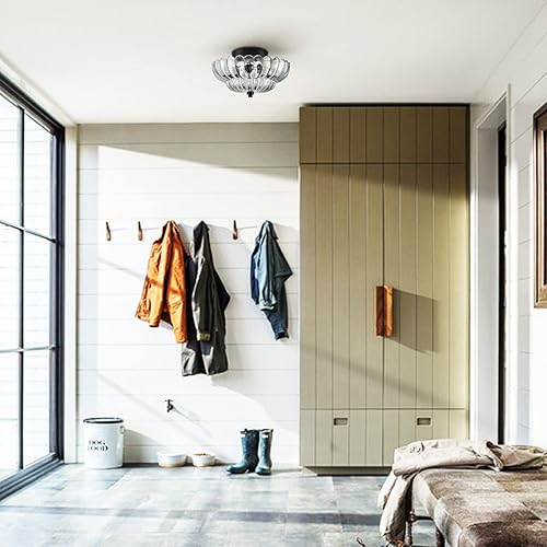 Miniatura 7 de HYDELITE Lámpara de techo moderna negra tradicional semiempotrada con vidrio transparente festoneado para sala de estar, pasillo, cerca de la